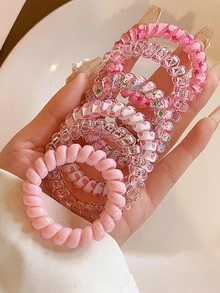 6 chiếc phụ nữ họa tiết hoa thời trang cuộn dây buộc tóc cho cuộc sống hàng ngày - Nhiều màu - Xem 4