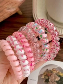 6 chiếc phụ nữ họa tiết hoa thời trang cuộn dây buộc tóc cho cuộc sống hàng ngày - Nhiều màu - Xem 6