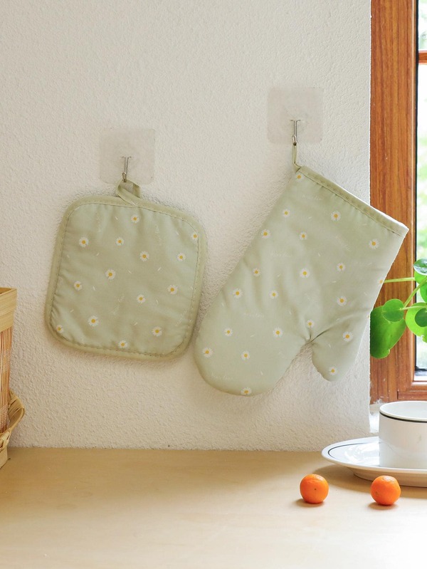 1 pezzo poliestere Guanti da cucina & isolamento moderno con design floreale Guanti da forno & Presina per cucina