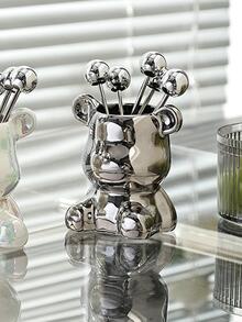 6 cái nĩa trái cây bằng thép không gỉ với hộp lưu trữ thiết kế gấu - Bạc - Xem 4