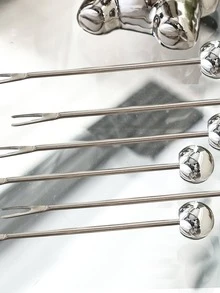 6 cái nĩa trái cây bằng thép không gỉ với hộp lưu trữ thiết kế gấu - Bạc - Xem 6
