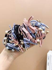 50 piezas de lazos elásticos simples de imitación de perlas de colores brillantes para el cabello de niñas