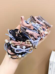 50 piezas de lazos elásticos simples de imitación de perlas de colores brillantes para el cabello de niñas