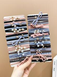 50 piezas de lazos elásticos simples de imitación de perlas de colores brillantes para el cabello de niñas