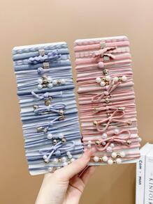 50入組女孩蝴蝶結和人造珍珠裝飾時尚髮圈適用於日常生活 - 彩色 - 查看 5