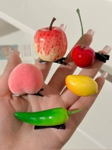 5入組女士水果裝飾可愛鴨嘴夾適用於頭髮裝飾用品