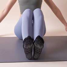 1 par Calcetines de yoga unicolor con tira cruzada anti deslizante absorbente - Negro - Ver 3