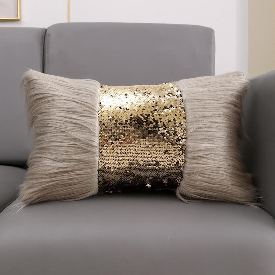 Sequins Pillow Cover 30x50cm/12x20inch Decorative Design Sequin Plush fluffy Cushion Cover For Livingroom Home Decor Bedroom Pillowcase - Brown - View 1