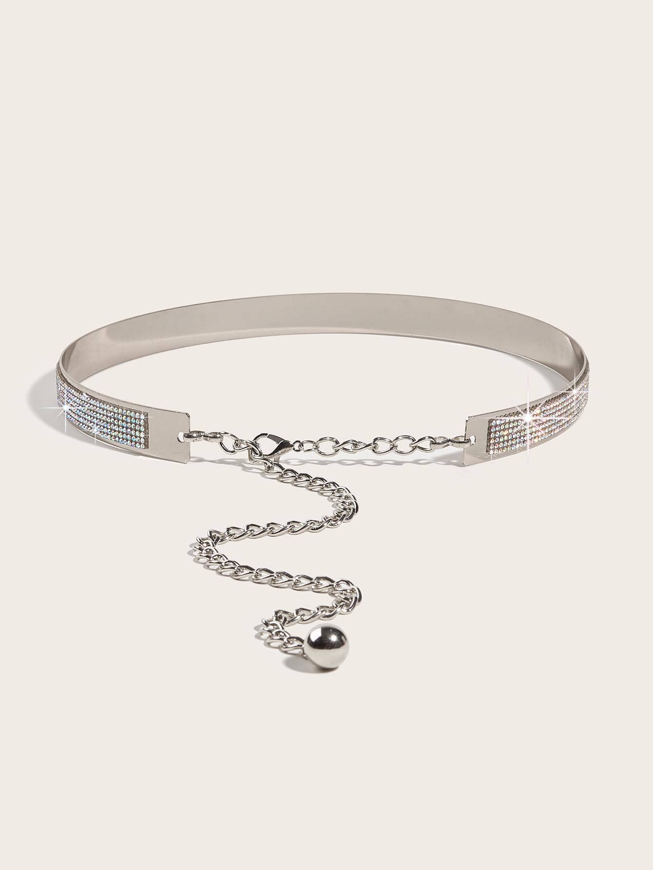 1pc Women's 2cm Silver Metal Rhinestone Waist Belt, Luxury Bling Bling Sparkling Crystal Decor Waist Chain, Suitable For Dresses And Party Wear - Silver - View 1