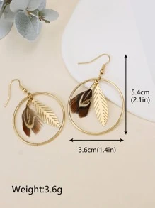 樹葉和圓形耳墜 - 金色 - 查看 2