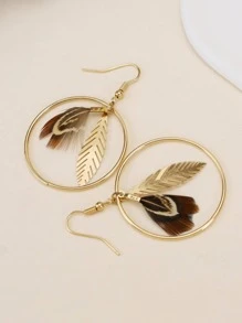 樹葉和圓形耳墜 - 金色 - 查看 4