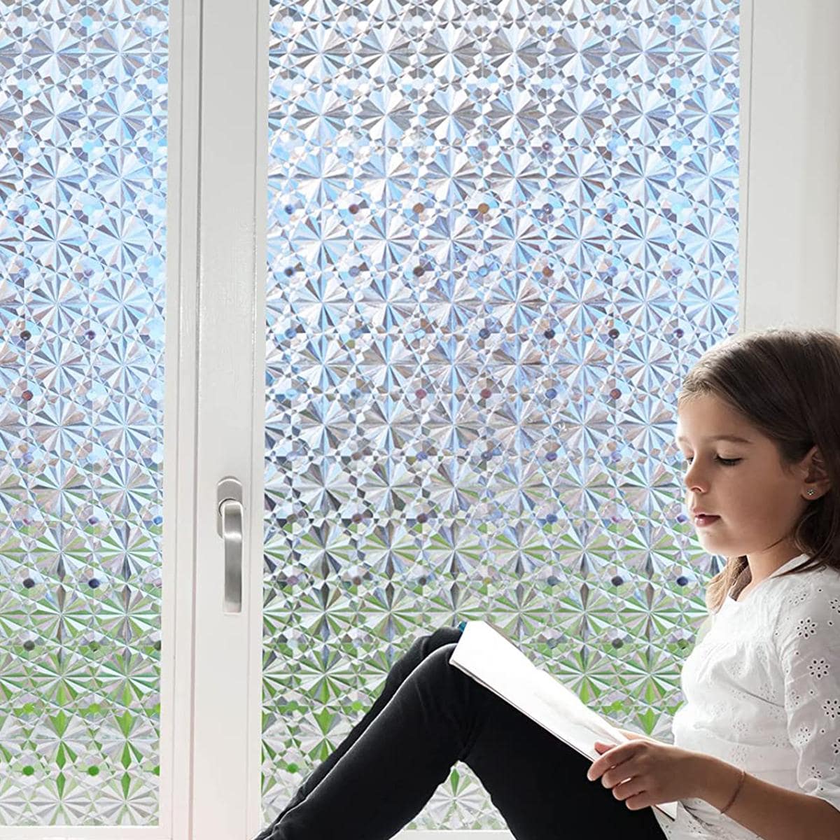 1 pieza Pegatina de privacidad para ventanas PVC decorativo moderno con patrón geométrico para casa - Blanco - Ver 1