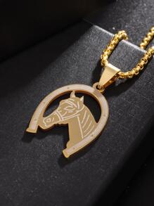 男士馬頭吊墜項鍊,適用於首飾類禮品和派對 - 金色 - 查看 4