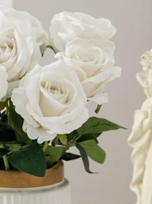 MEHELANY 1入組人造玫瑰，現代家用塑料人造花 - 白色 - 查看 4