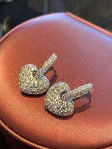 Rhinestone Heart Drop Earrings Valentines,Mom,Mother,Mother's Day,Gift - Silver - View 2