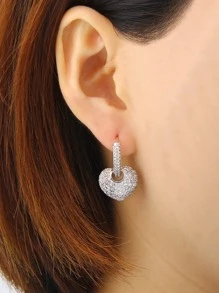 Rhinestone Heart Drop Earrings Valentines,Mom,Mother,Mother's Day,Gift - Silver - View 4