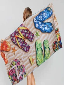 1入組家居拖鞋圖案海灘現代超細纖維沙灘巾適用於戶外 - 彩色 - 查看 2