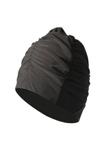 1pc Unisex Pleated Cloth Swimming Cap, Ear Protection Breathable Swimming Cap(Not Waterproof) - Black - View 5