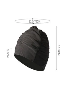 1pc Unisex Pleated Cloth Swimming Cap, Ear Protection Breathable Swimming Cap(Not Waterproof) - Black - View 6