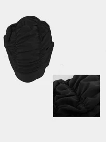 1pc Unisex Pleated Cloth Swimming Cap, Ear Protection Breathable Swimming Cap(Not Waterproof) - Black - View 4