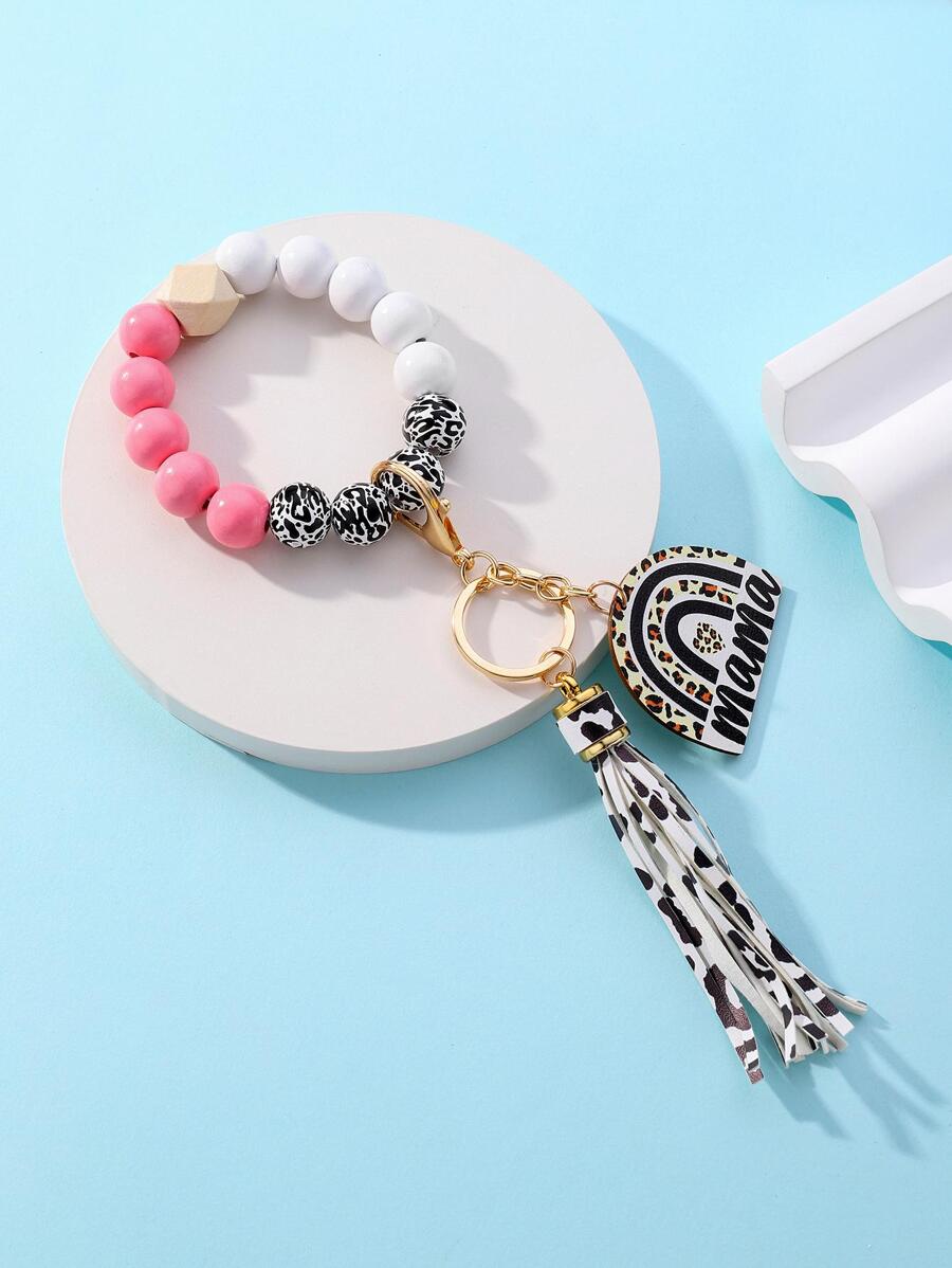 Tassel & Geo Charm Beaded Keychain - Multicolor - View 1