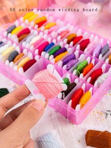 1box Of 50 Colors Embroidery/Cross Stitch 6-Strand Floss Thread Bobbins (Red 24-Grid Storage Box, Each Bobbin Is About 8m, Random Color) - Multicolor - View 1