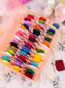 1 Box 50 Colors Embroidery/Cross-Stitch 6-Strand Thread Wrapped On Bobbins - Orange Storage Box With 24 Cells/Each Winding Board Is Approximately 8 Meters Long Random Color - Multicolor - View 1