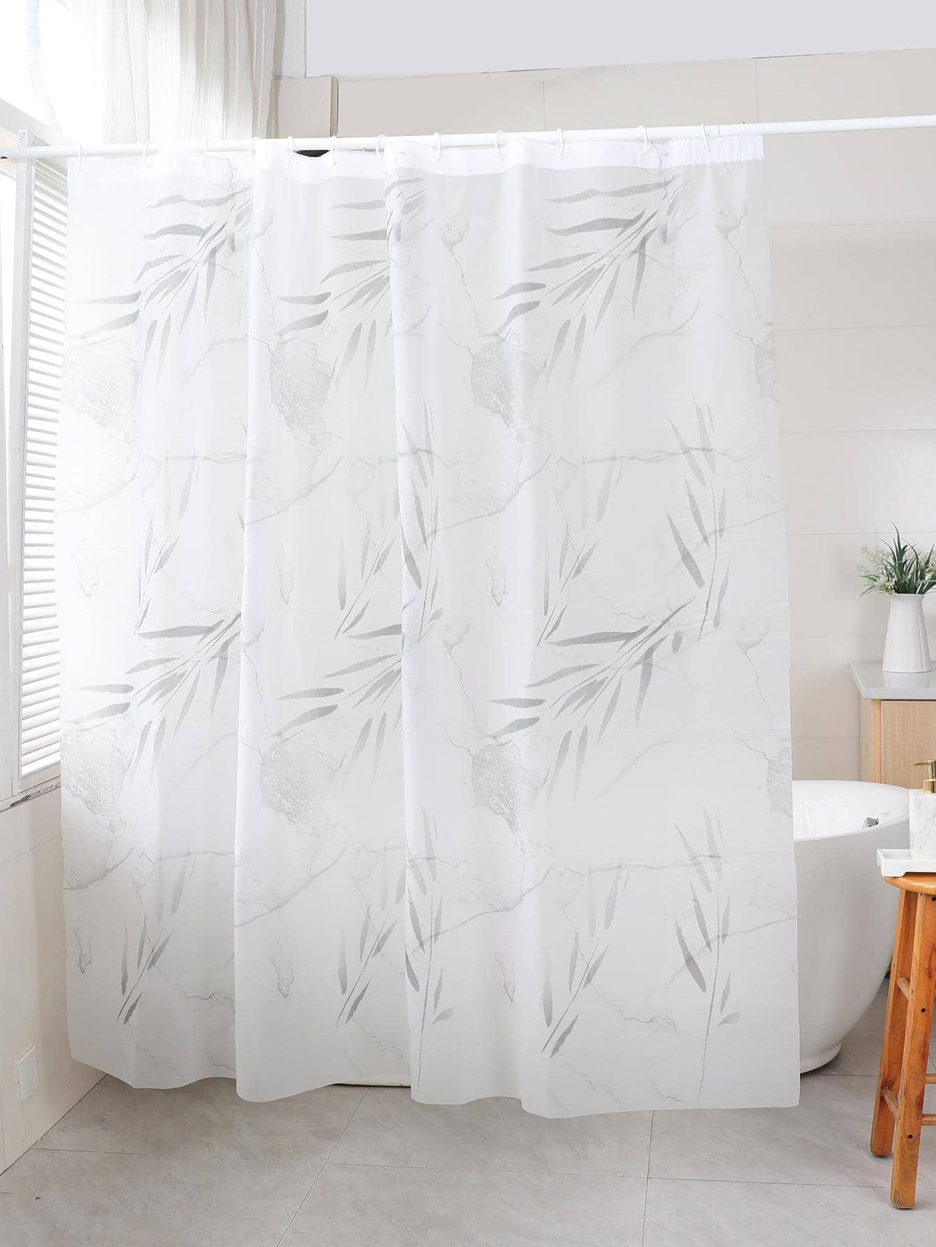 1入組葉子圖案淋浴現代PEVA防水浴簾 - 彩色 - 查看 1