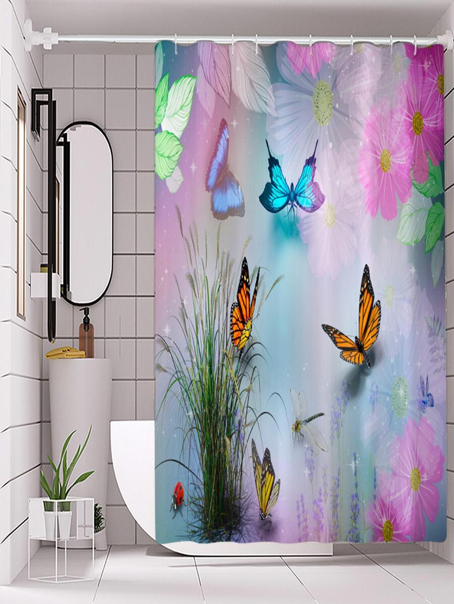 1 Bướm & In Hoa Màn Tắm, Polyester Hiện Đại Chống Nước Màn Tắm Cho Gia Đình - Nhiều màu - Xem 1