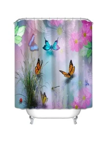 1 Bướm & In Hoa Màn Tắm, Polyester Hiện Đại Chống Nước Màn Tắm Cho Gia Đình - Nhiều màu - Xem 2