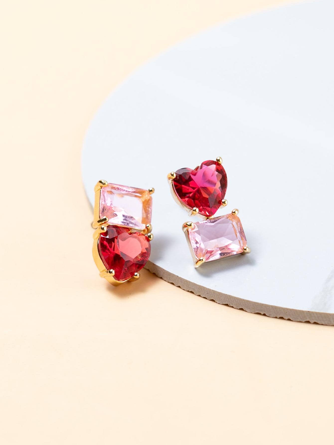 Trái Tim Màu Hồng Đáng Yêu & Hình Học Đính Đá Cubic Zirconia Trang Trí Bông Tai Nữ Cho Trang Trí Hàng Ngày Có Niên Đại Quà Tặng - Nhiều màu - Xem 1