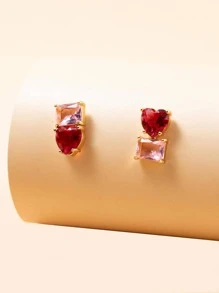 Trái Tim Màu Hồng Đáng Yêu & Hình Học Đính Đá Cubic Zirconia Trang Trí Bông Tai Nữ Cho Trang Trí Hàng Ngày Có Niên Đại Quà Tặng - Nhiều màu - Xem 3