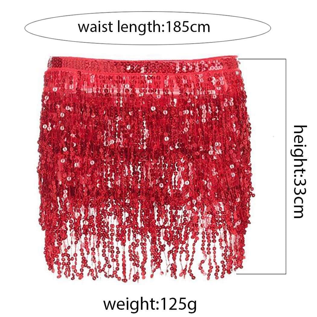Victray Women Sparkly Sequin Mini Skirt Belly Dance hip Skirt Glitter Fringe Skirt Rave Party