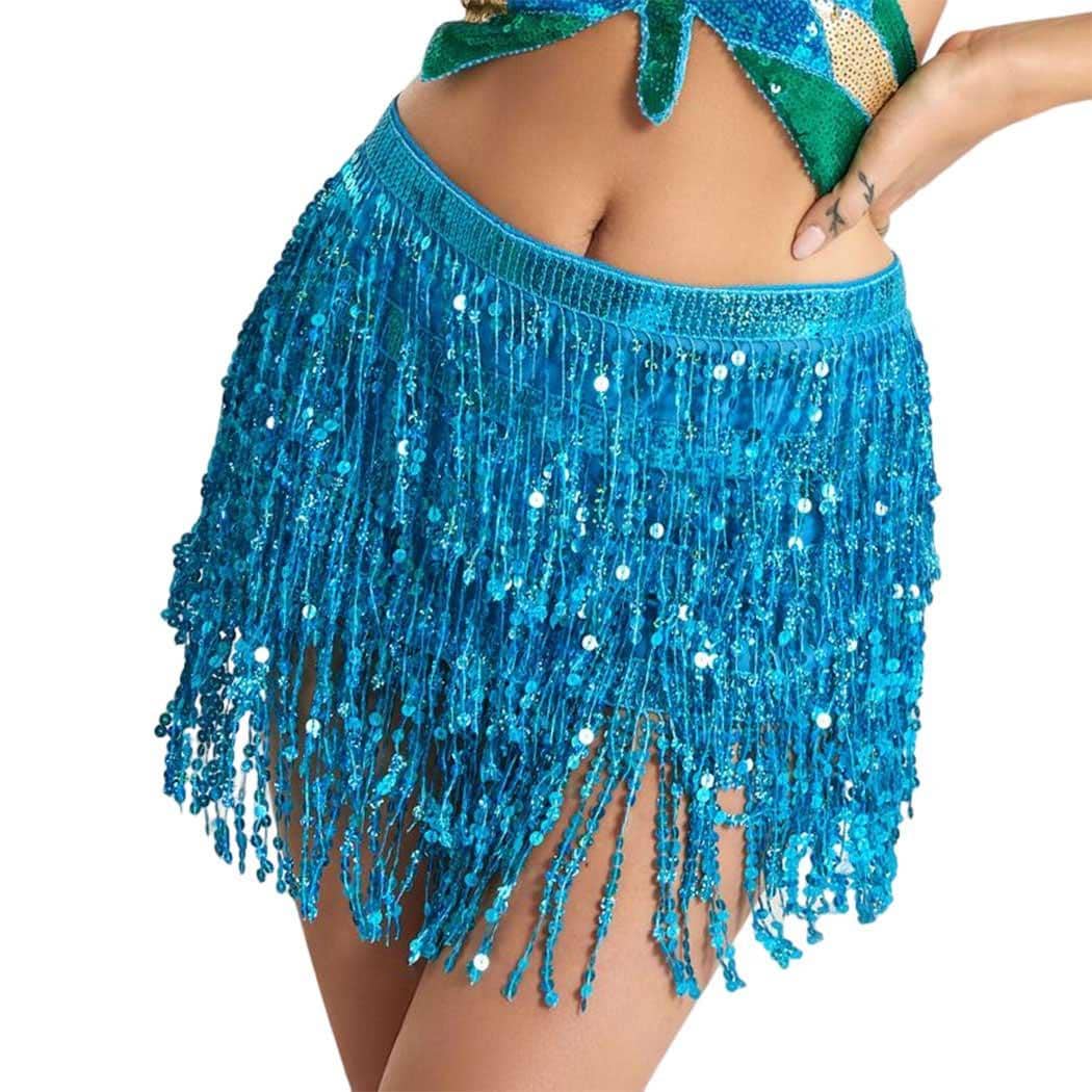 Victray Women Sparkly Sequin Mini Skirt Belly Dance hip Skirt Glitter Fringe Skirt Rave Party