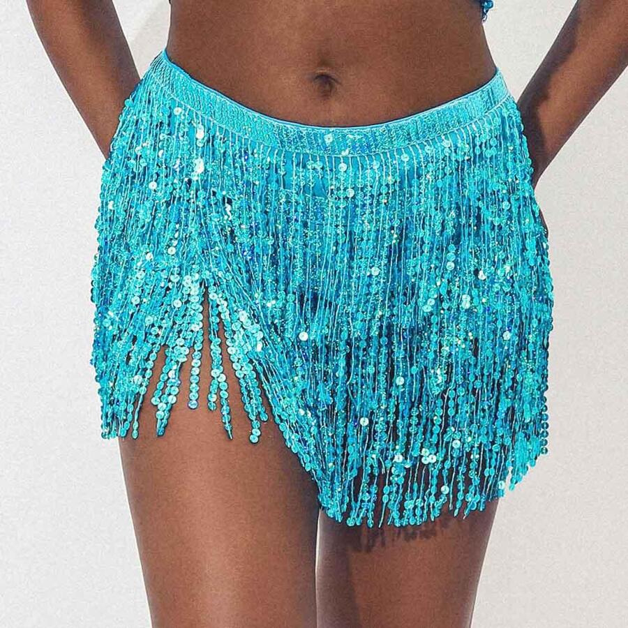 Victray Women Sparkly Sequin Mini Skirt Belly Dance hip Skirt Glitter Fringe Skirt Rave Party