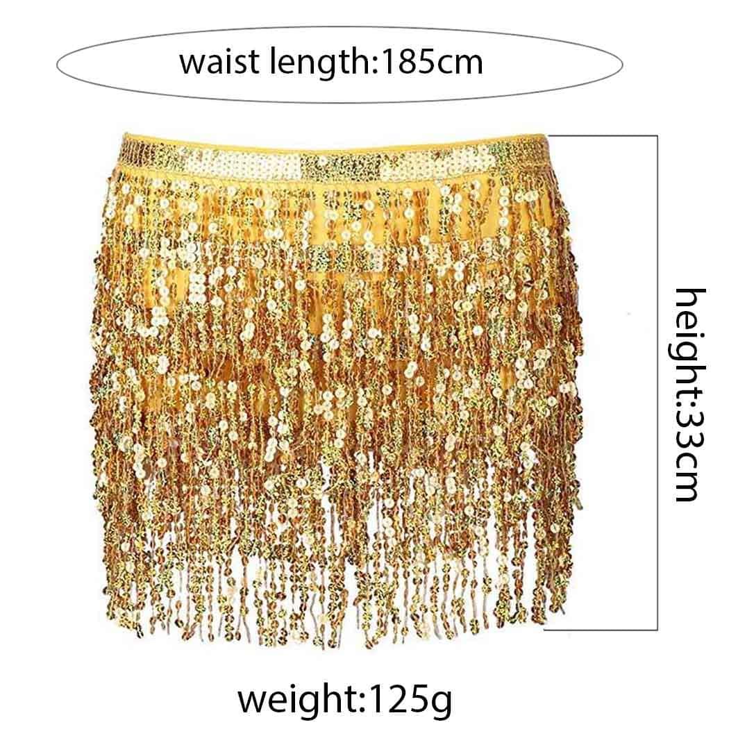 Victray Women Sparkly Sequin Mini Skirt Belly Dance hip Skirt Glitter Fringe Skirt Rave Party