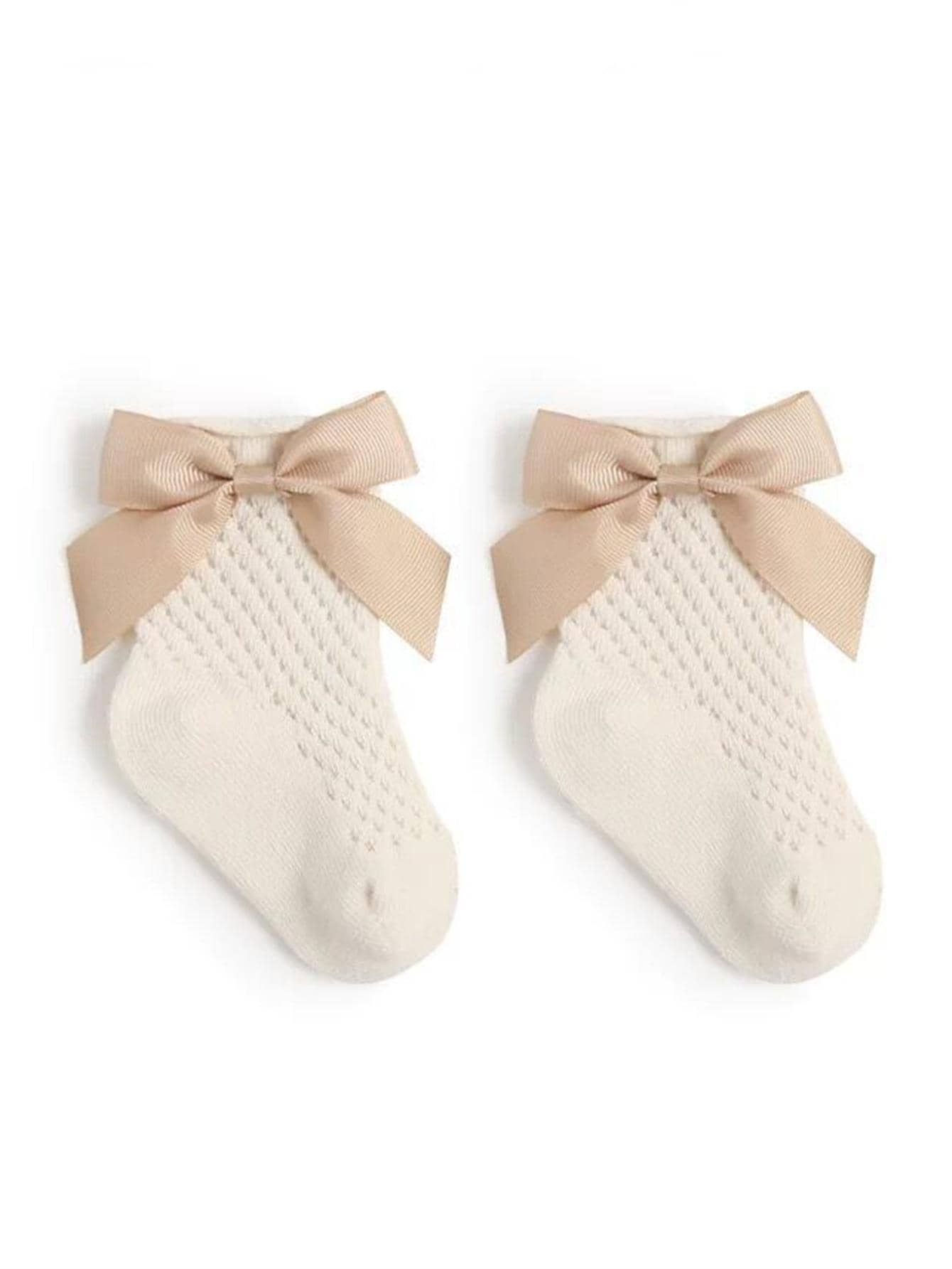 1 paar meisjes Hollow Out Bow Decor Crew sokken voor het dagelijks leven - Beige - Bekijken 4