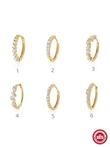 1入組魅力四射純銀方晶鋯石裝飾圓耳環適合女士適用於日常生活 - 款式6 - 查看 4