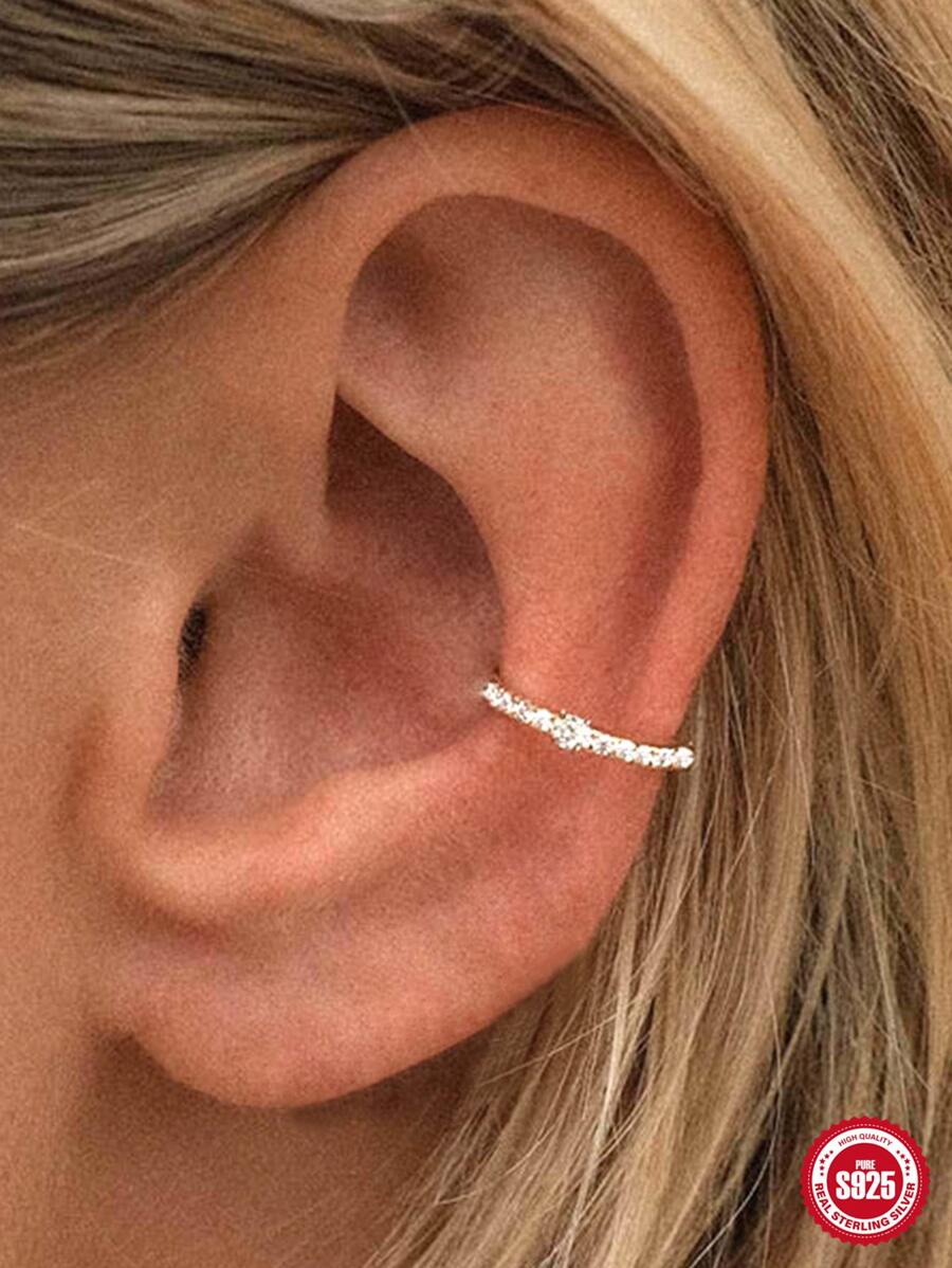 1入組魅力四射純銀方晶鋯石裝飾圓耳環適合女士適用於日常生活 - 款式6 - 查看 1