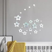 22pcs/set PMMA Wall Mirror Tile, Modern Star Shaped Mirror Wall Sticker For Home - Silver - View 3