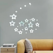 22pcs/set PMMA Wall Mirror Tile, Modern Star Shaped Mirror Wall Sticker For Home - Silver - View 1