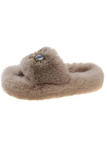 Phụ nữ trang trí mắt Dép đi trong phòng ngủ mờ, Dép đi trong nhà thời trang trong nhà - Màu Khaki - Xem 5