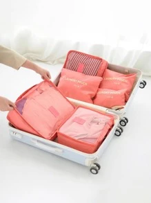 6 Cái/bộ Thư Đồ Họa Túi Đóng Gói Du Lịch, Polyester Hiện Đại Đóng Gói Hành Lý Tổ Chức Cho Phụ Kiện Du Lịch - màu đen - Xem 3