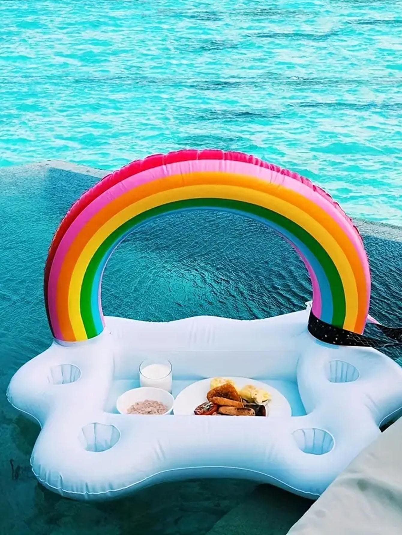 1 PVC Bơm Hơi Coaster, Hoạt Hình Cầu Vồng Trang Trí Nổi Cốc Uống Nước Cho Bể Bơi - Nhiều màu - Xem 1