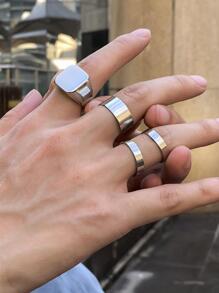 4pcs/Set Men's Hip Hop Shiny Metal Rings Set - Silver - View 1