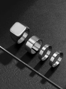 4pcs/Set Men's Hip Hop Shiny Metal Rings Set - Silver - View 4