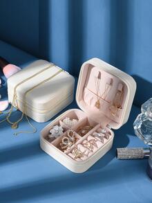 1pc Portable Jewelry Organizer Storage Case, Minimalist Solid Color Square Multi-grid Jewelry Storage Box For Travel - White - View 6