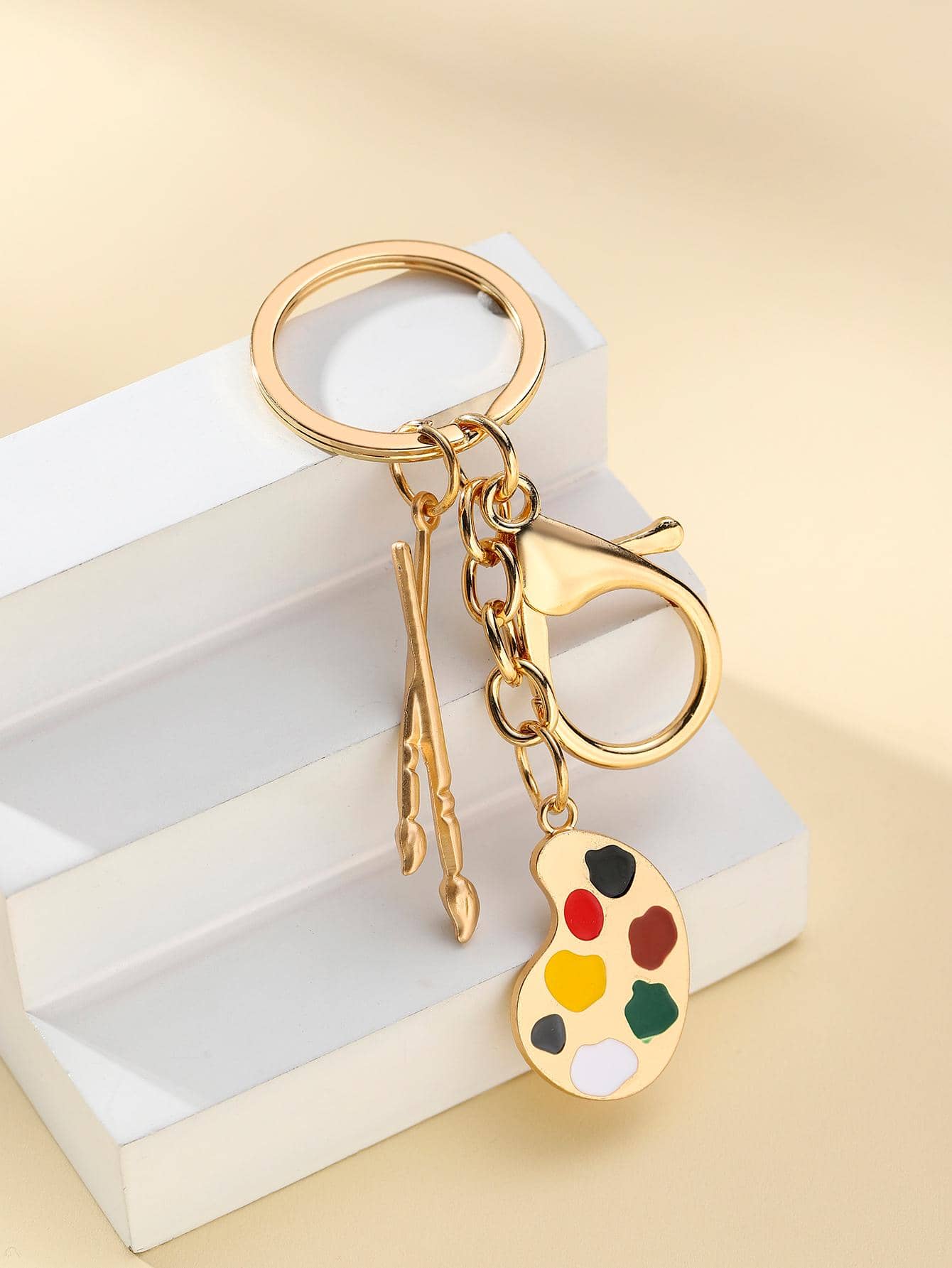 Men Paint Brush & Palette Charm Keychain - Multicolor - View 1
