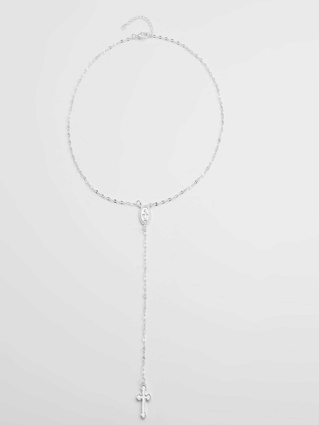 1 件十字架吊坠珍珠链项链 - 銀色 - 查看 1