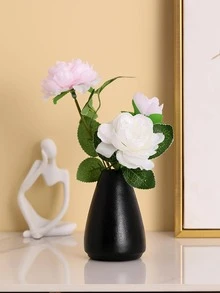 1入組合成樹脂花北歐風素色花瓶裝飾 - 黑色 - 查看 1